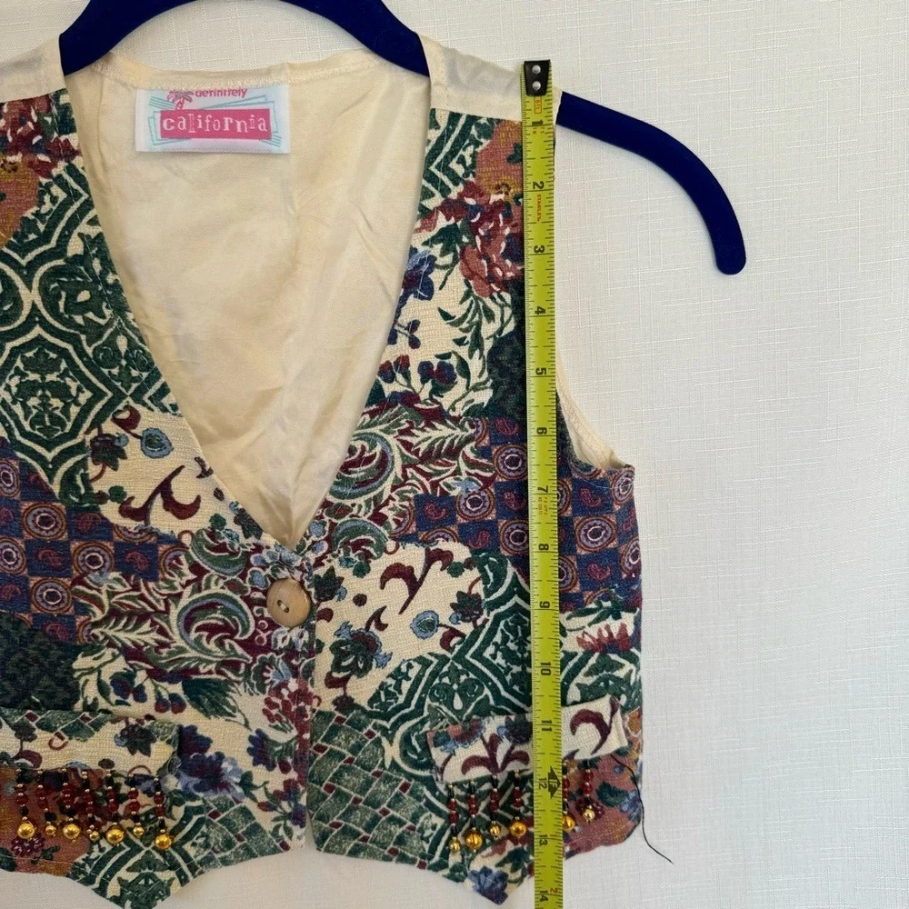 Vintage Definitely California Kids Tapestry Vest Floral Beaded Fringe Cropped